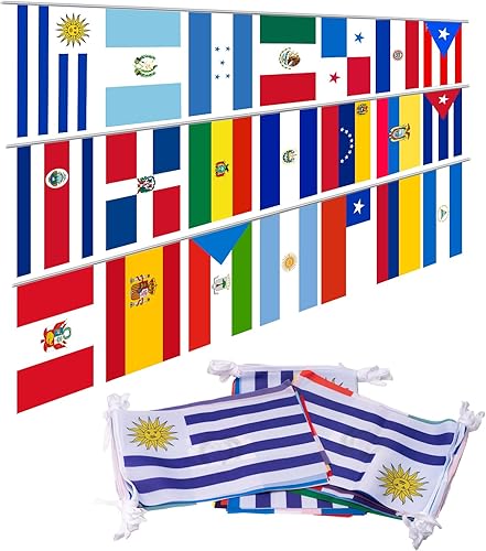 Miniatura 1 de Juego de 3 banderas de cuerda de América Latina con 21 países, banderas de países de habla hispana surtidas para aula, eventos nacionales de