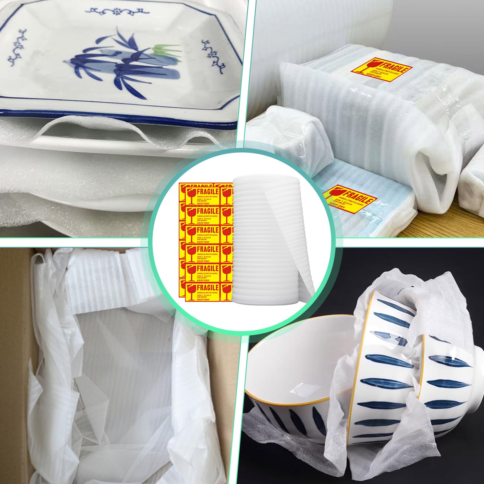 Rollo de espuma para embalaje 30 cm x 10 m con etiquetas frágiles