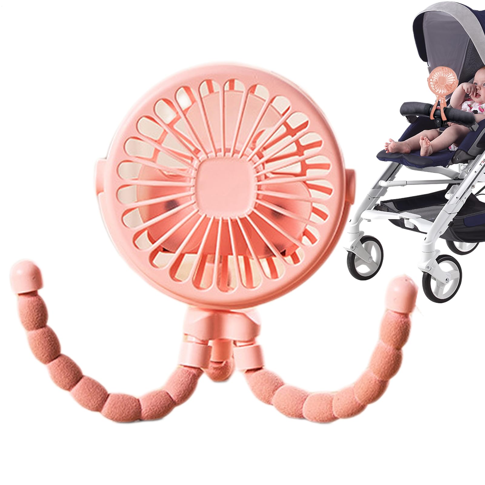Ventilador Portátil Para Cochecito De Bebé Para Viajes, Ventilador Pequeño 360° Giratorio Miniventiladors Con Clip Para Coche De Bebé,3 Velocidades Para Silla De Paseo, Cuna, Bicicleta
