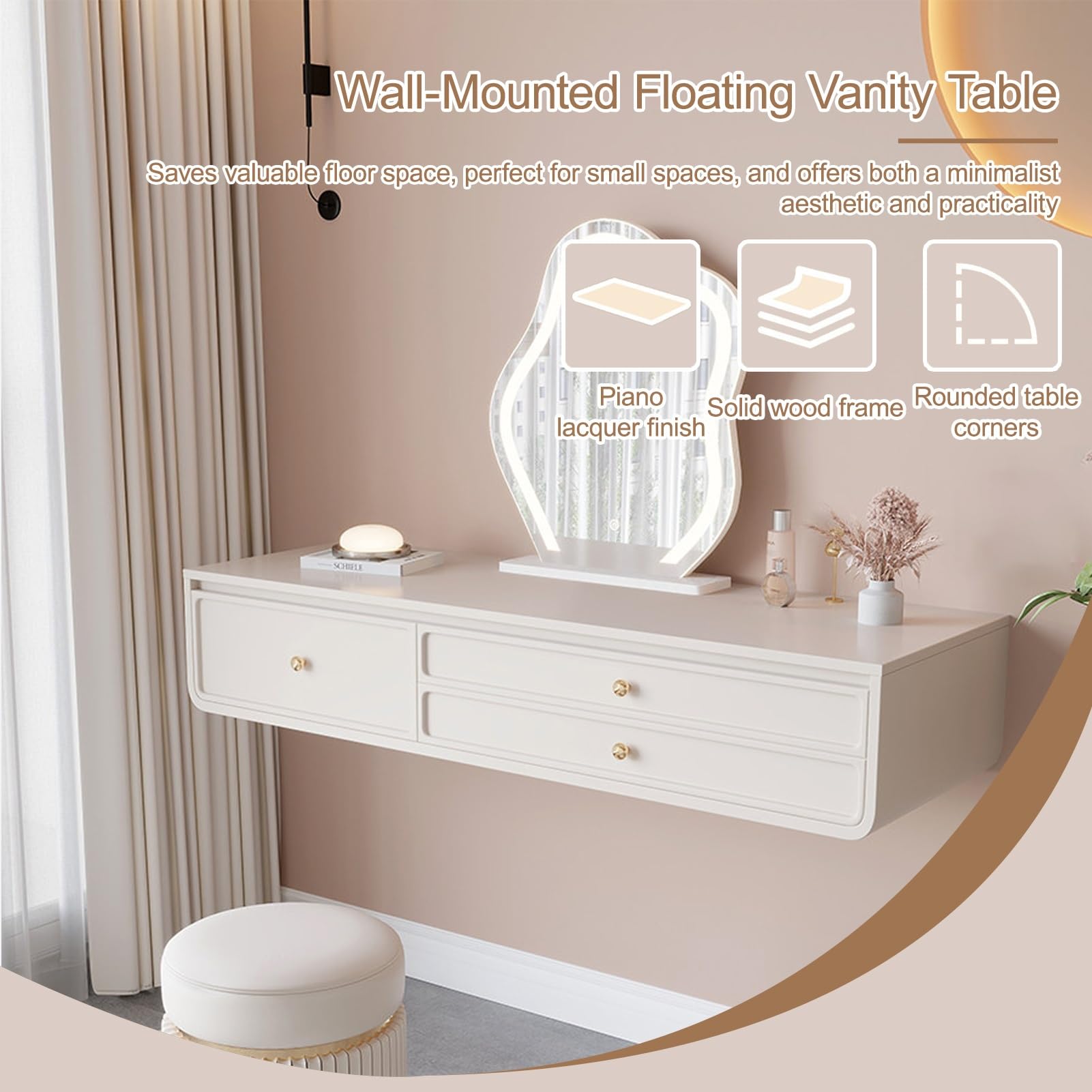 Tavolo da Trucco a Parete con vani portaoggetti, Ideale per Camera da Letto, Bagno, Parrucchiere, spogliatoio e Piccoli spazi (80 * 40 * 23 cm / 31,5 * 16 * 9 Pollici)