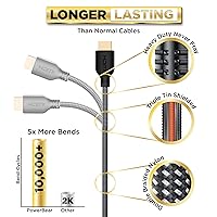 Vista 3 de PowerBear Cable HDMI 4K de 0.5 pies Conectores dorados y de nailon trenzado de alta velocidad, 4K @ 60Hz, Ultra HD, 2K, 1080P, ARC y CL3