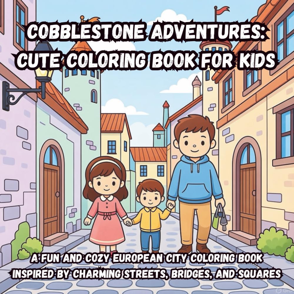Cobblestone Adventures: Cute Coloring Book for Kids: A Fun and Cozy European City Coloring Book Inspired by Charming Streets, Bridges, and Squares