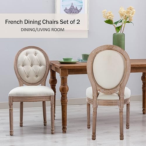 Miniatura 3 de Nrizc Juego de 2 sillas de comedor francés, sillas de comedor con botón redondo, patas de madera maciza, sillas de comedor francesas para cocina,