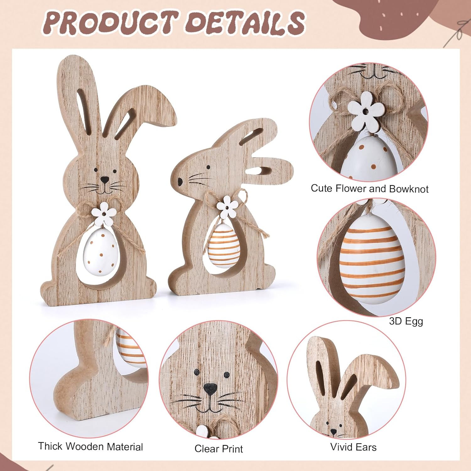 Easter Bunny Table Decor Wooden Signs Tiered Tray Decor Rustic Easter Wood Sign Farmhouse Bunnies Rabbit Dining Table Decorations for Home Party Mantle Shelf Spring Holiday - Image 5