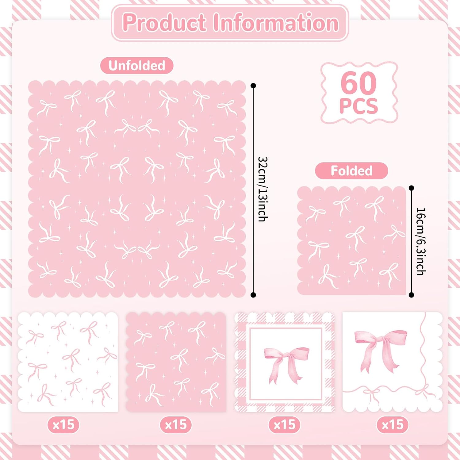 120 Pcs Pink Bow Napkins Birthday Party Decorations Bows Theme Bachelorette Party Supplies Pink Bow Hand Towel Dinner Napkins Parties Decor for Girl Bridal Engagement Baby Shower Tea Ribbon Favors