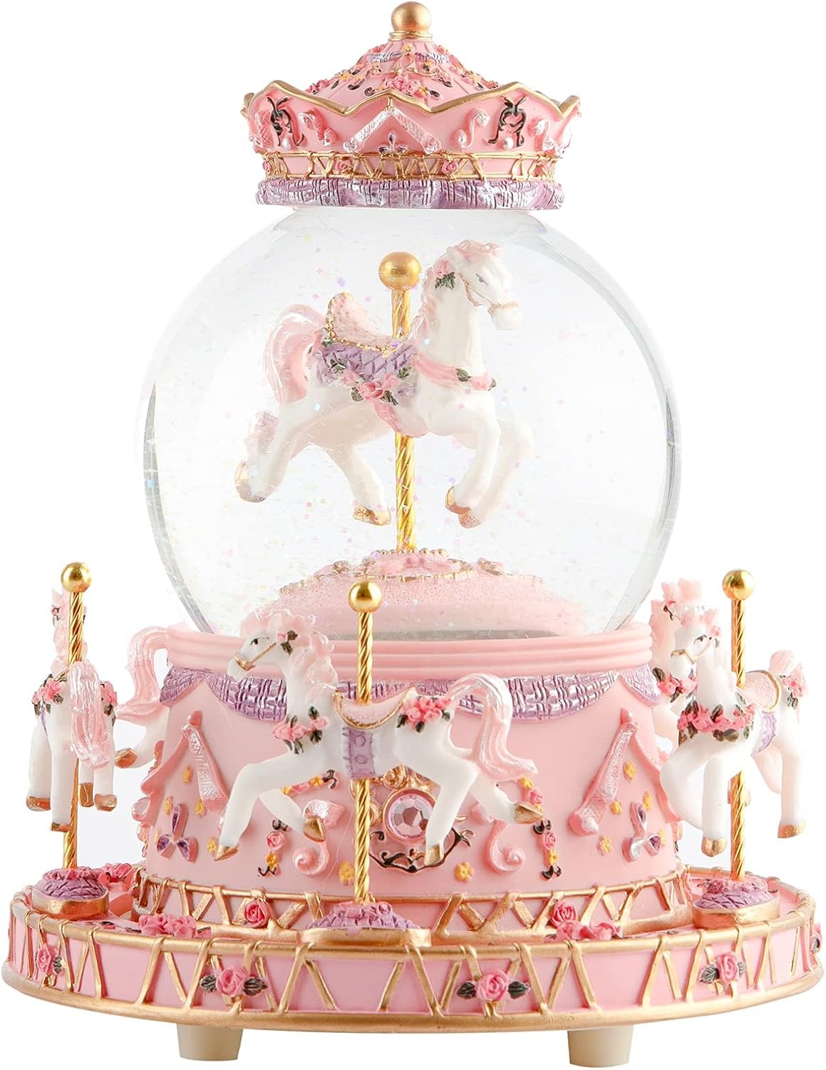 Musfunny Schneekugel Musik Spieluhr Für Kinder Karussell: Snow Globe Mit Farbwechselnde LED-Leuchten - Musik Schneekugel Als Geburtstags Tauf Kinder Mädchen Babys