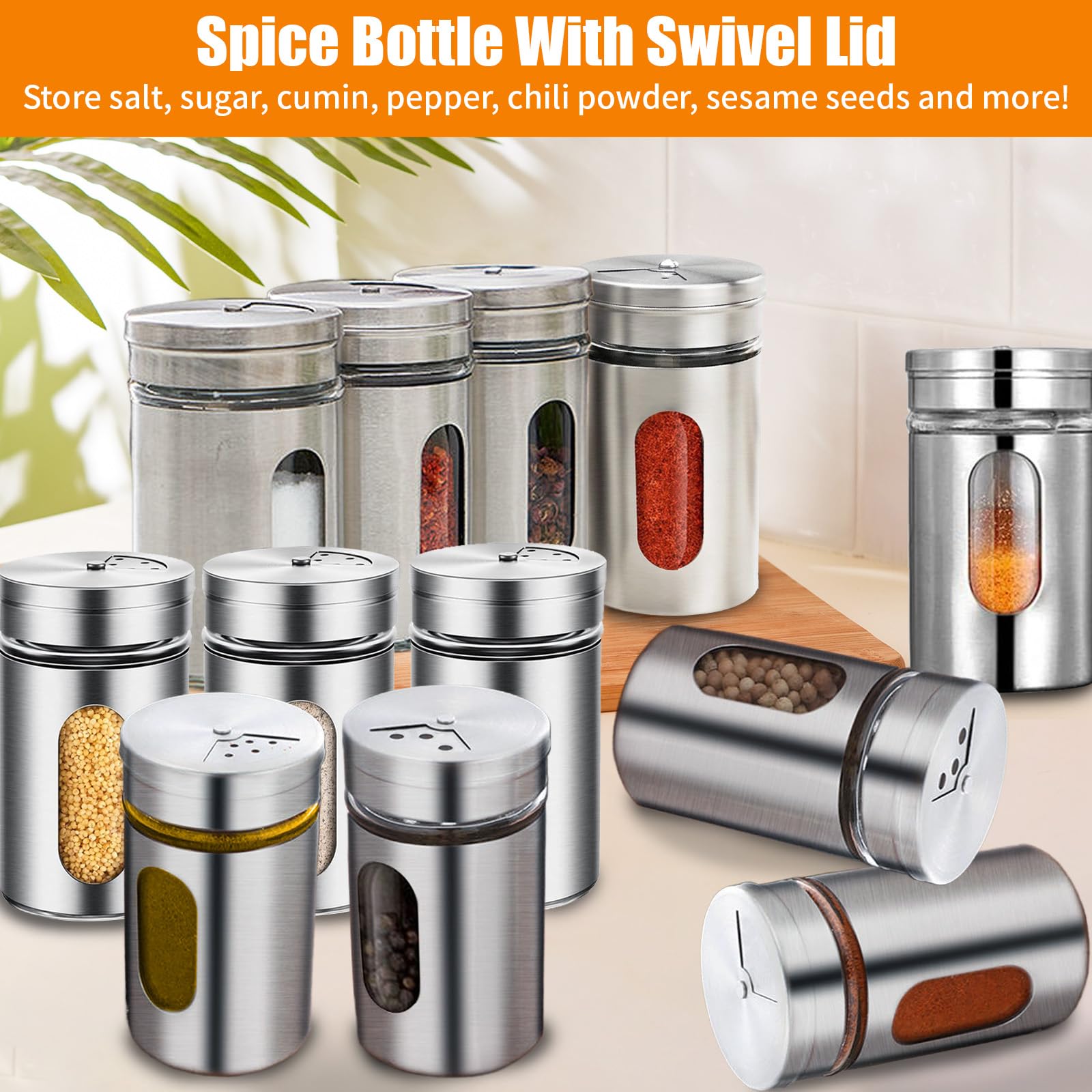 12Pcs 100ml Pots Épices Petit avec 3 Trous Dosage Pivotant, Set Boîtes Rangement Sel Poivre Cuisine Acier Inoxydable, Bocal Stockage Thé, Bouteille pour Stocker Paprika, Poudres, Herbes Séchées