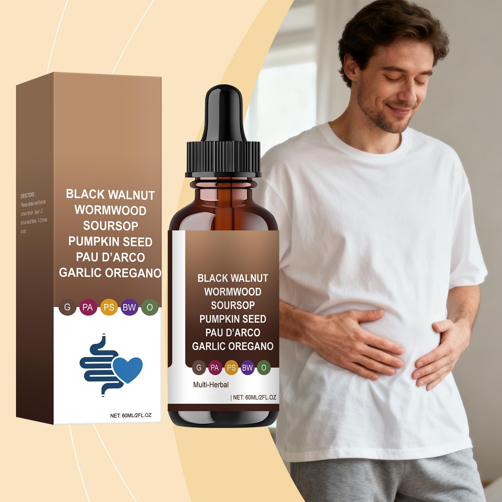 Limpieza intestinal con ajenjo y nogal negro | Favorece la digestión, la energía, la absorción y el intestino | Fórmula suave, vegana y sin OMG | 60 ml/2 onzas líquidas,3PCS