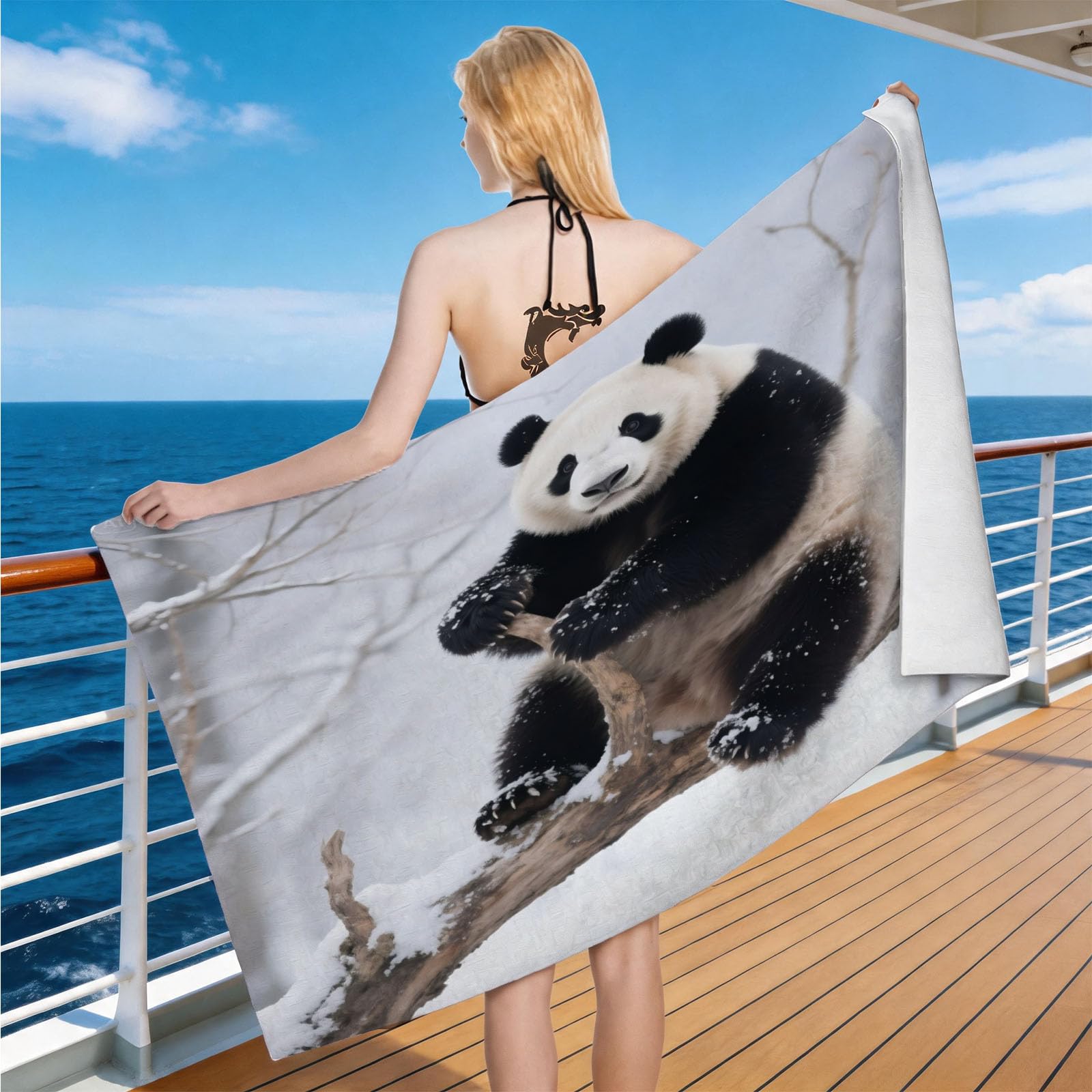 Hongduo Microfiber Quick Dry Beach Towel Panda Bear, 3D Cute Animals Beach Towels Absorbent Fast Drying Bath Towels, Travel Camping Gym Swimming Bathroom (70x150cm)