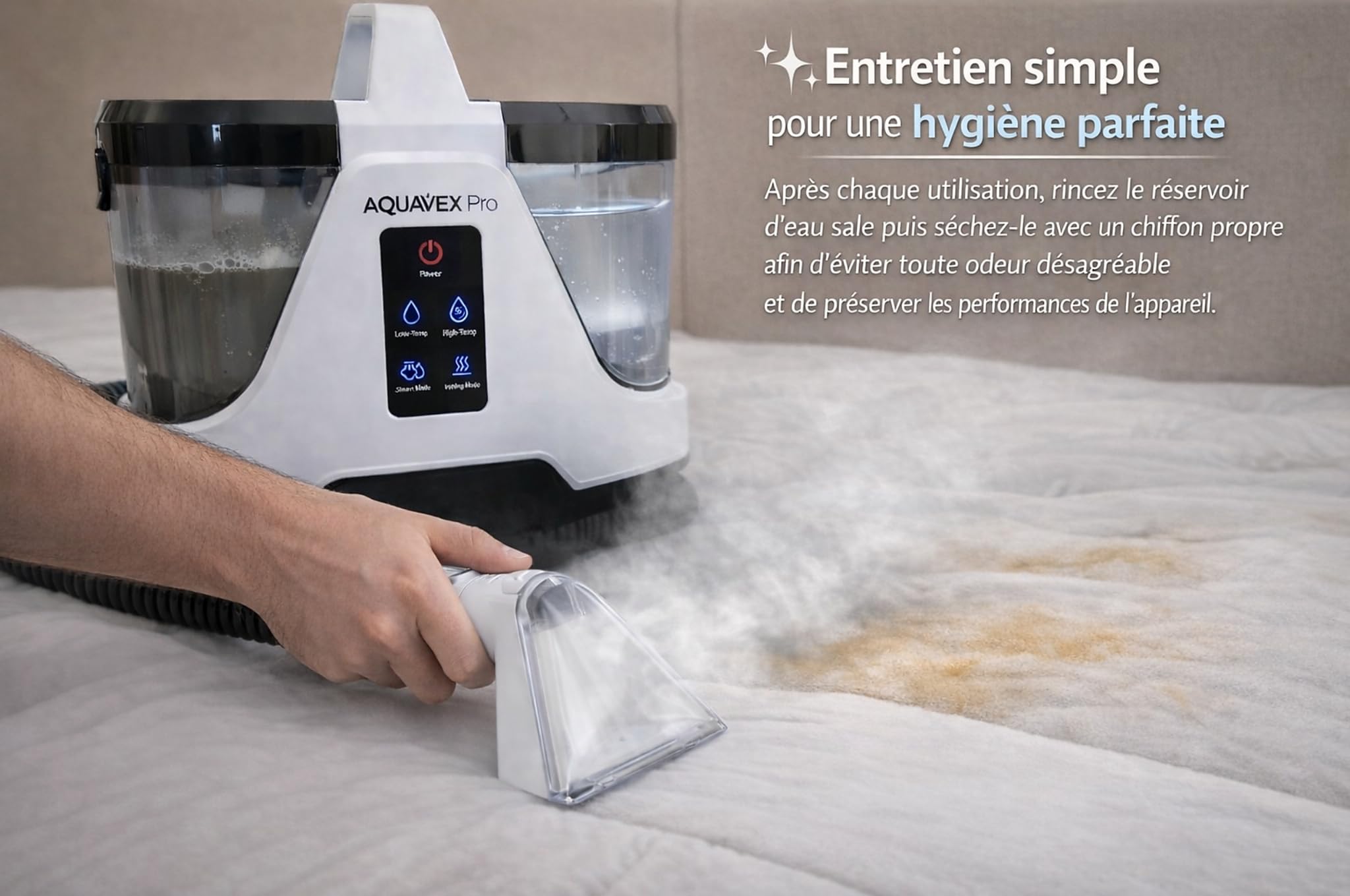 AquavexPro™ Ultra – Nettoyeur Injecteur Extracteur 1700W - 4 en 1 - Eau Froide/Chaude 65 °C & Vapeur 100 °C, Réservoirs 1.8L+1.1L - Shampouineuse Canapé, Tapis, Sièges Auto, Surfaces Dures, Vitres