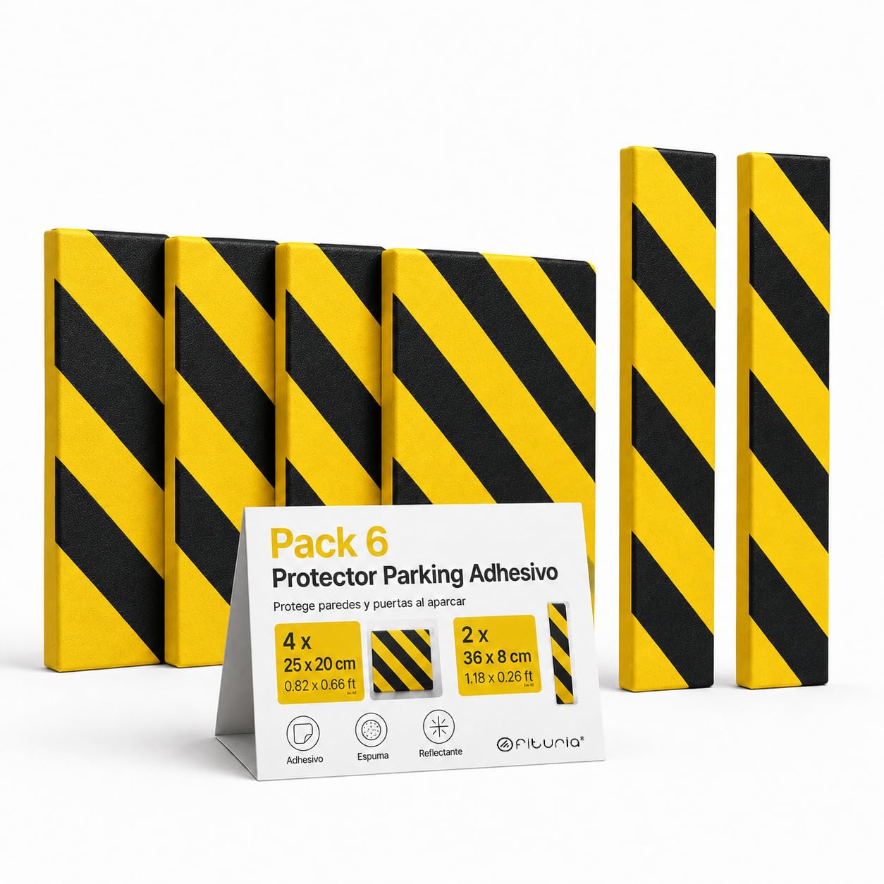 OFITURIA Paracolpi Garage Adesivo Pack 6 25x20+36x8 cm Nero/Giallo, Protezione Muro Garage, Paracolpi Auto Garage, Gomma Antiurto Box Auto (Pack 6 pz, 25x20+36x8 cm, Nero/Giallo)