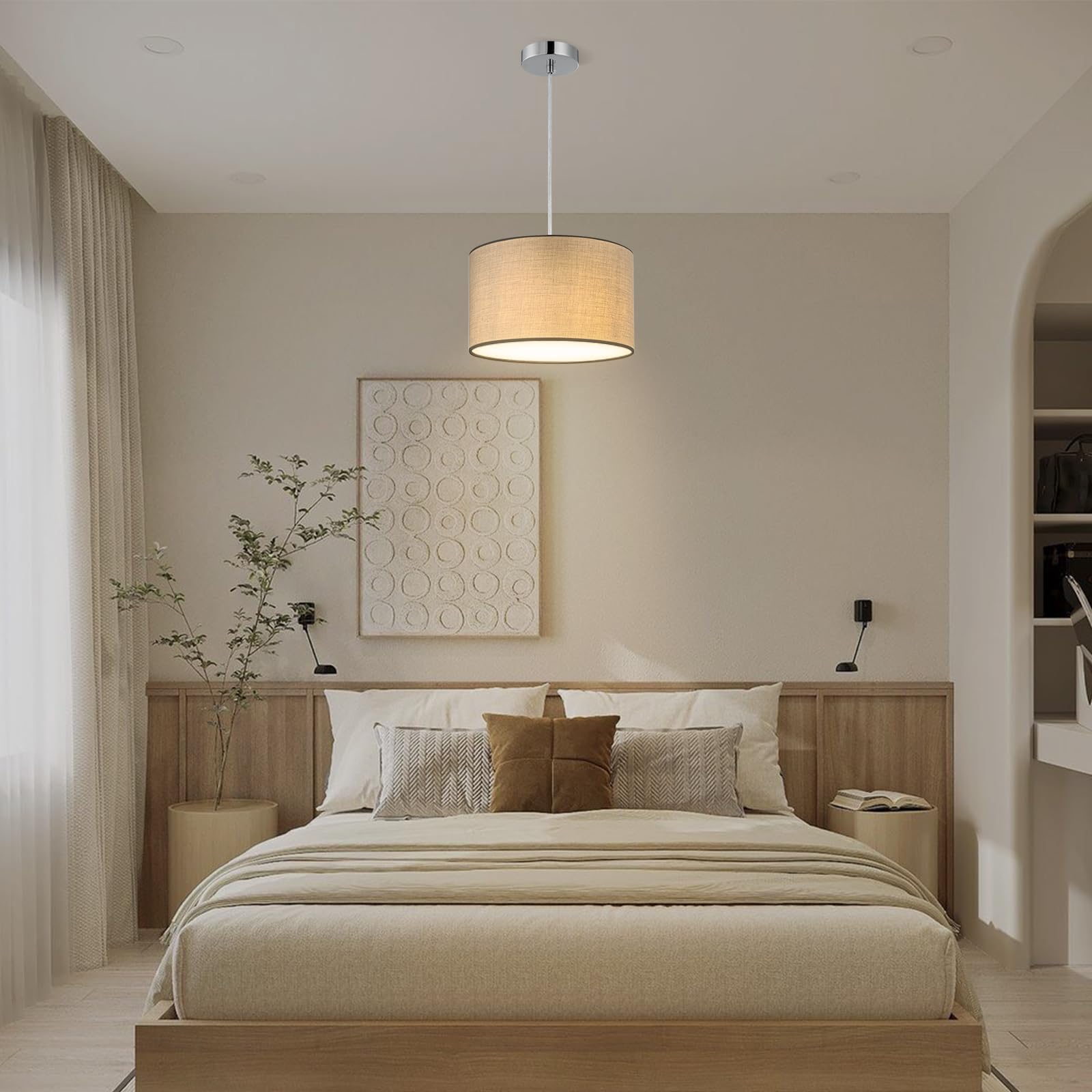Zedelmaier Hängelampe Lampenschirm Deckenlampe Hängend mit Stofflampenschirm E27x1/Max.40w Hängelampe Wohnzimmer Schlafzimmer Esszimmer Schlafzimmerlampe Wohnzimmerlampe Pendelleuchte (Taupe, Φ30cm)