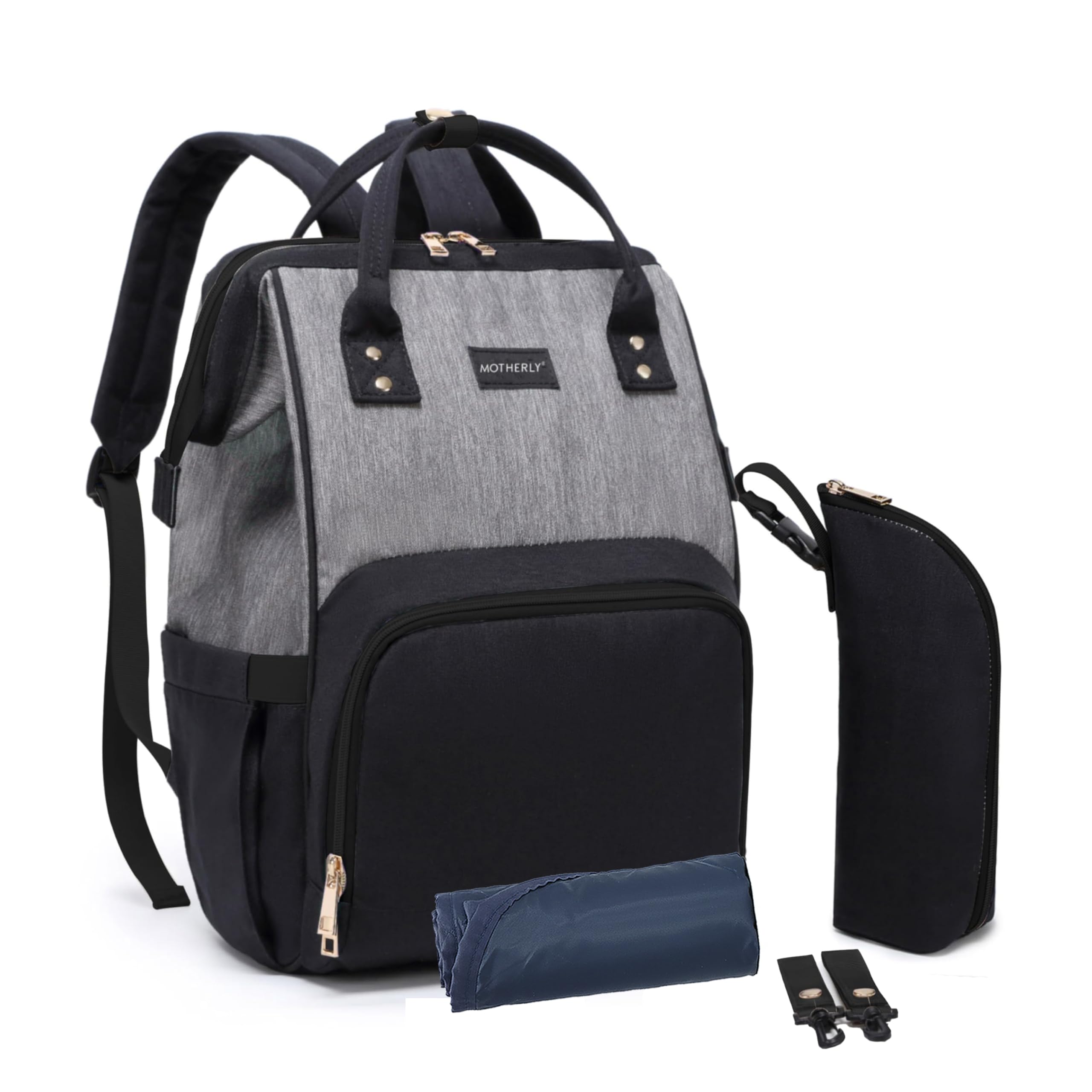 Motherly Crown Combo Melange Fabric Diaper Bag for Mothers for Travel With Warranty | Spacious Diaper Bags for Mom | baby bag for mother travel | Maternity Bags for Mother and Baby - Black And Grey