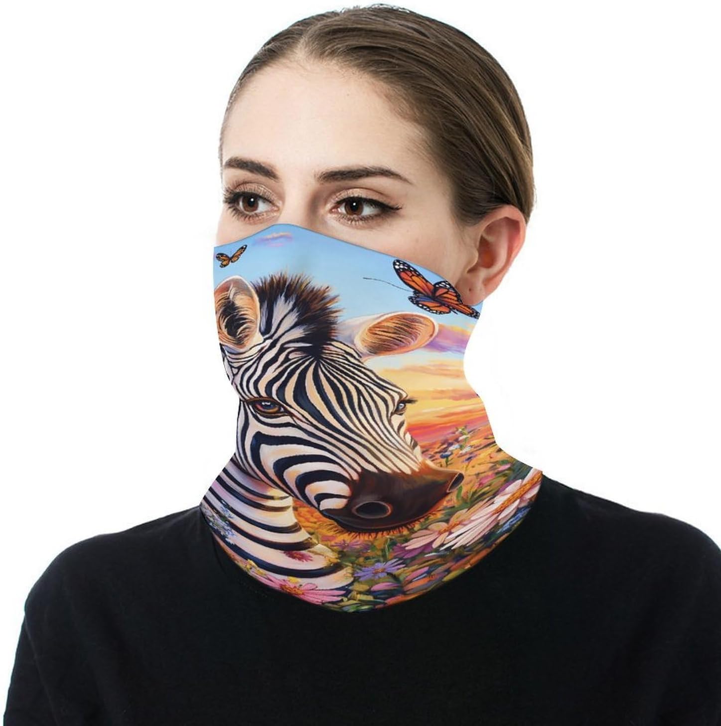 Zebras Butterflys on The Flower Neck Gaiter Windproof Face Mask Bandanas for Men Women Cold Weather Scarf