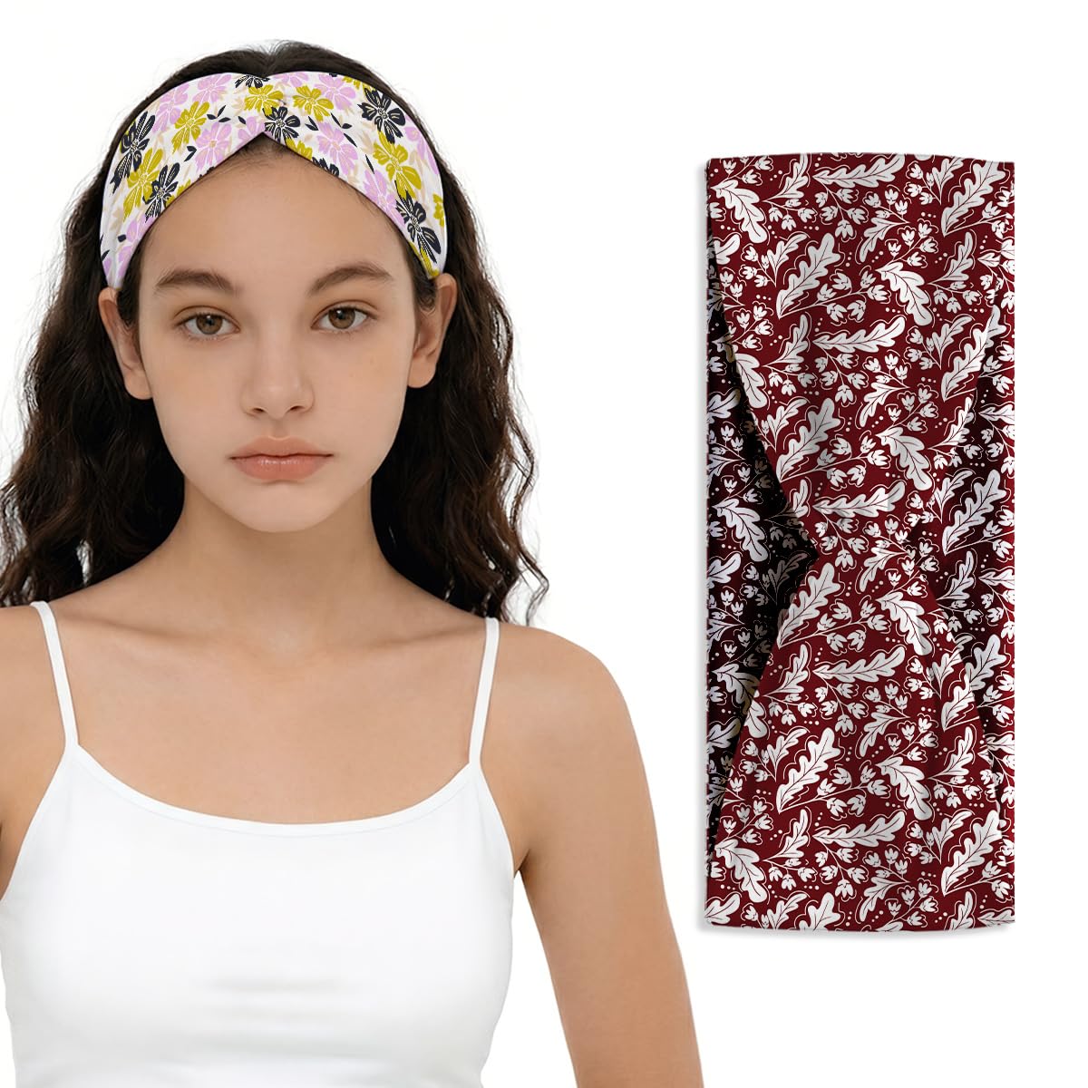 IAXIC Headbands Women Floral 2 Pack, Soft Comfortable Wide Hair Bands for Daily Workout Yoga Wear