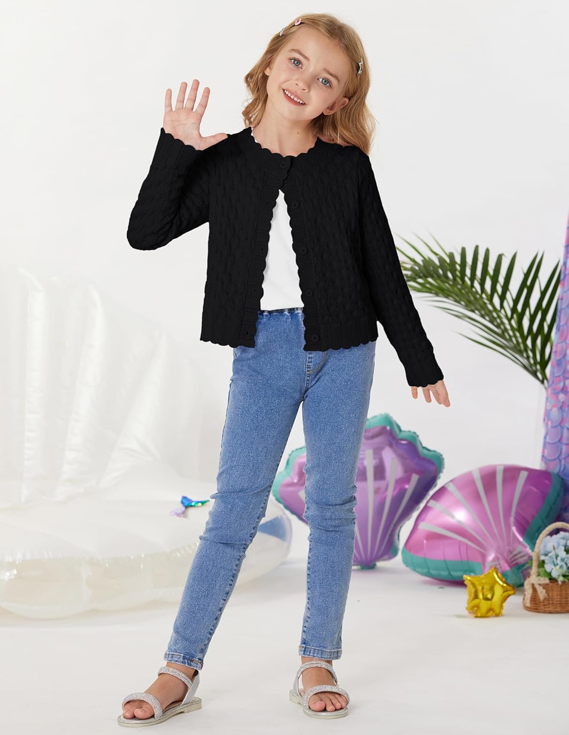 GRACE KARIN Girls Long Sleeve Sweater Cardigan Kids Cropped Cable Knit Button Front Sweaters 6-13Y - Image 5