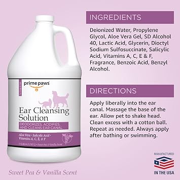 Ear Cleansing Solution for Dogs & Cats - Deodorizing Dog Cleaner with Aloe Vera Vitamins Professional Pet Flush Cleans Acidifies Canal Complete Care 1 gal, White (PRIM1059)