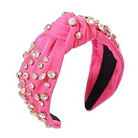 Vista 10 de Diadema anudada de cristal para mujer, diadema con nudo superior ancha, diadema de moda para mujer, accesorios para el cabello (rosa)