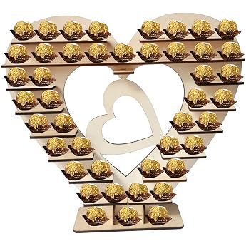 Skybook Rocher Ferrero Heart Display Stand, Centrepiece, Perfect for Parties, Weddings &amp; Candy Bar, Wooden Chocolate Display 