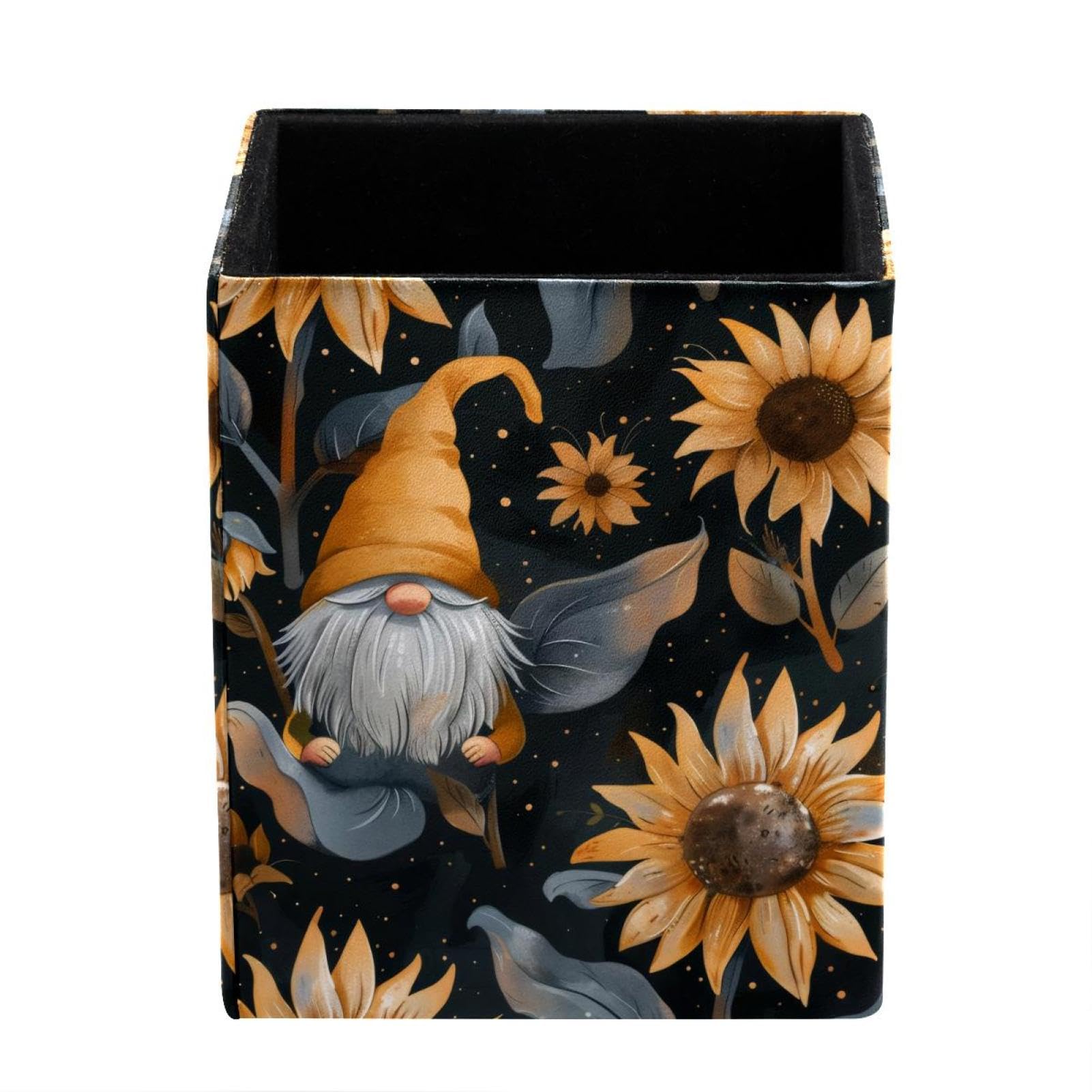 FWJZDSP Pen Holder for Desk, Sunflower and Gnomes Pencil Holder, Pen Cup Functional Desk Organizer for Office Supplies