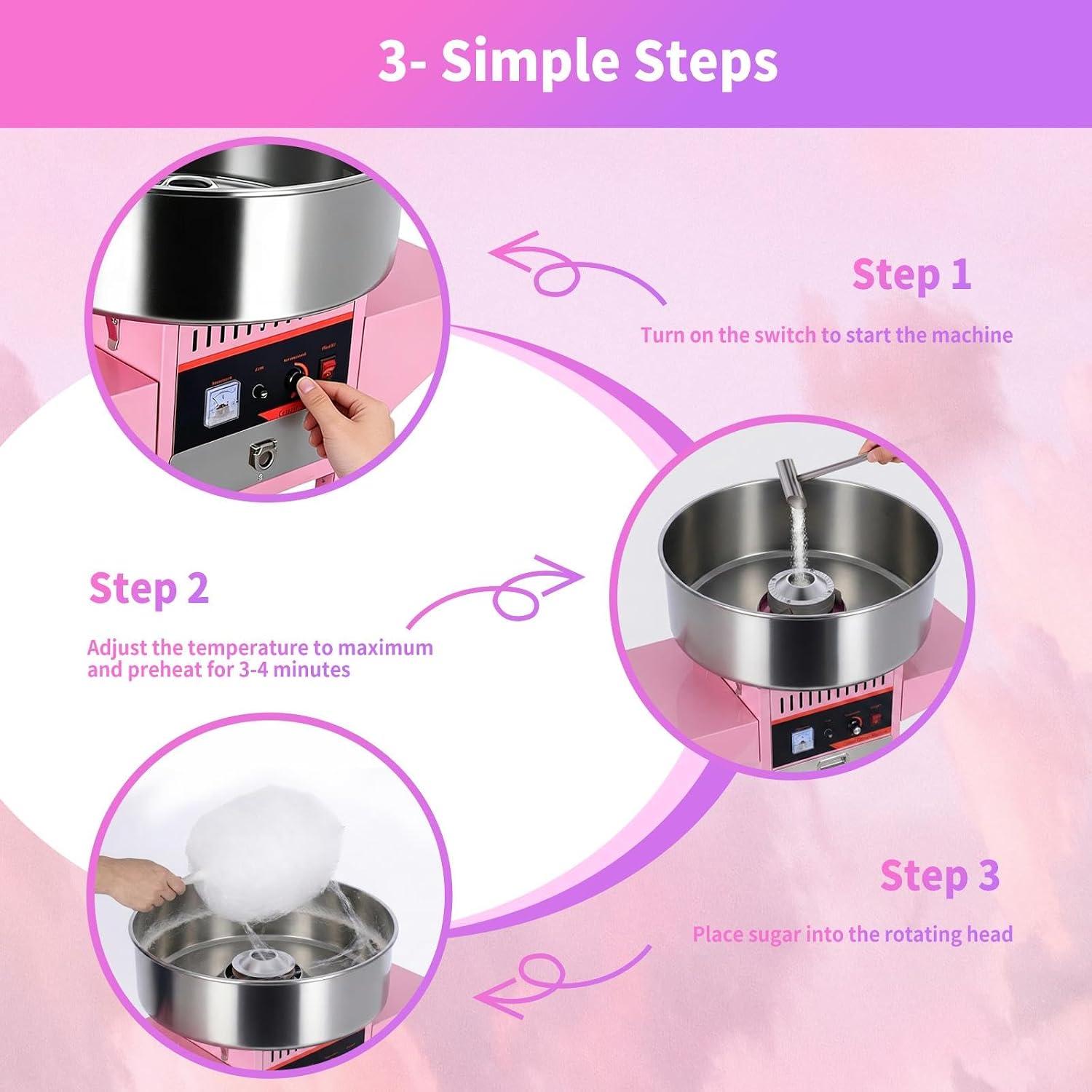 2 wheels Commercial Cotton Candy Machine Cart, 1000W Professional Candy Floss with Maker 304 Stainless Steel for Chirstmas, New Year, Kids Birthday, Family Party