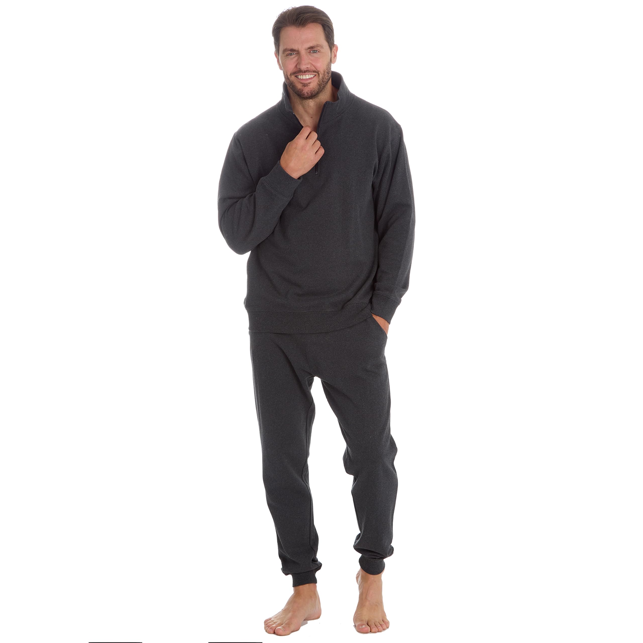 Metzuyan Mens Tracksuit 1/4 Zip Fennel Neck Pullover Joggers Set Plain Track Top Bottoms Charcoal L