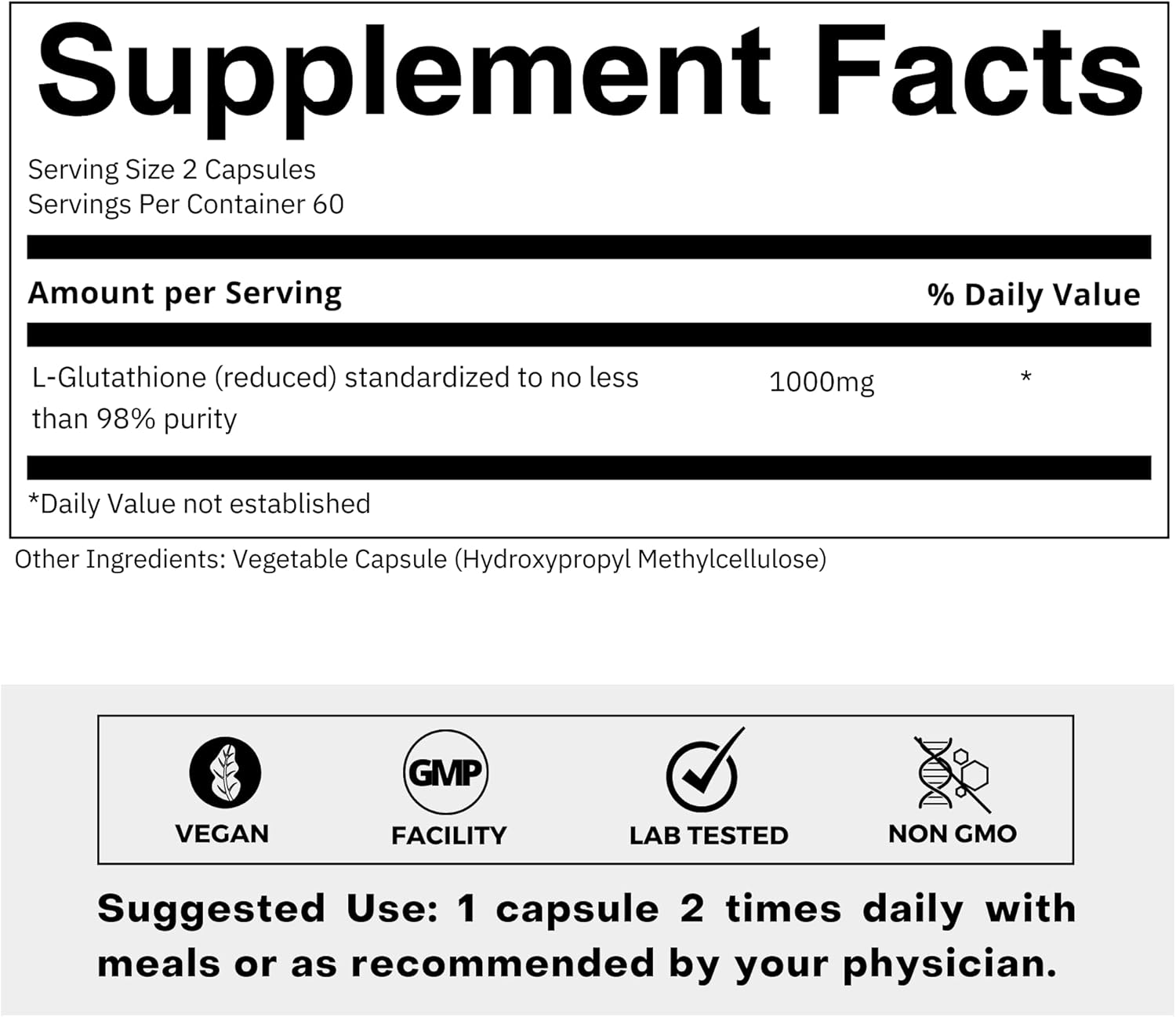 FOLIUS LABS Ultra High Strength L-Glutathione 98% Supplement for Glowing Skin - Collagen Supplements for Women and Men - 500mg Concentrated Formula, Reduced Glutathione Supplement - 120 Capsules