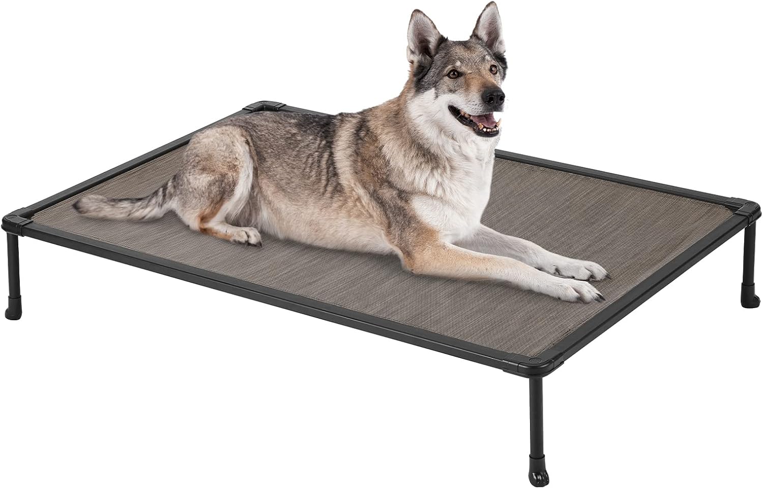 Veehoo Chewproof Elevated Dog Bed - Cooling Raised Pet Cot, Breathable Mesh, Washable & Non-Slip for Large Dogs, Indoor/Outdoor, Brown Mat and Black Frame, 49x33inches (Model CWC2203A03)