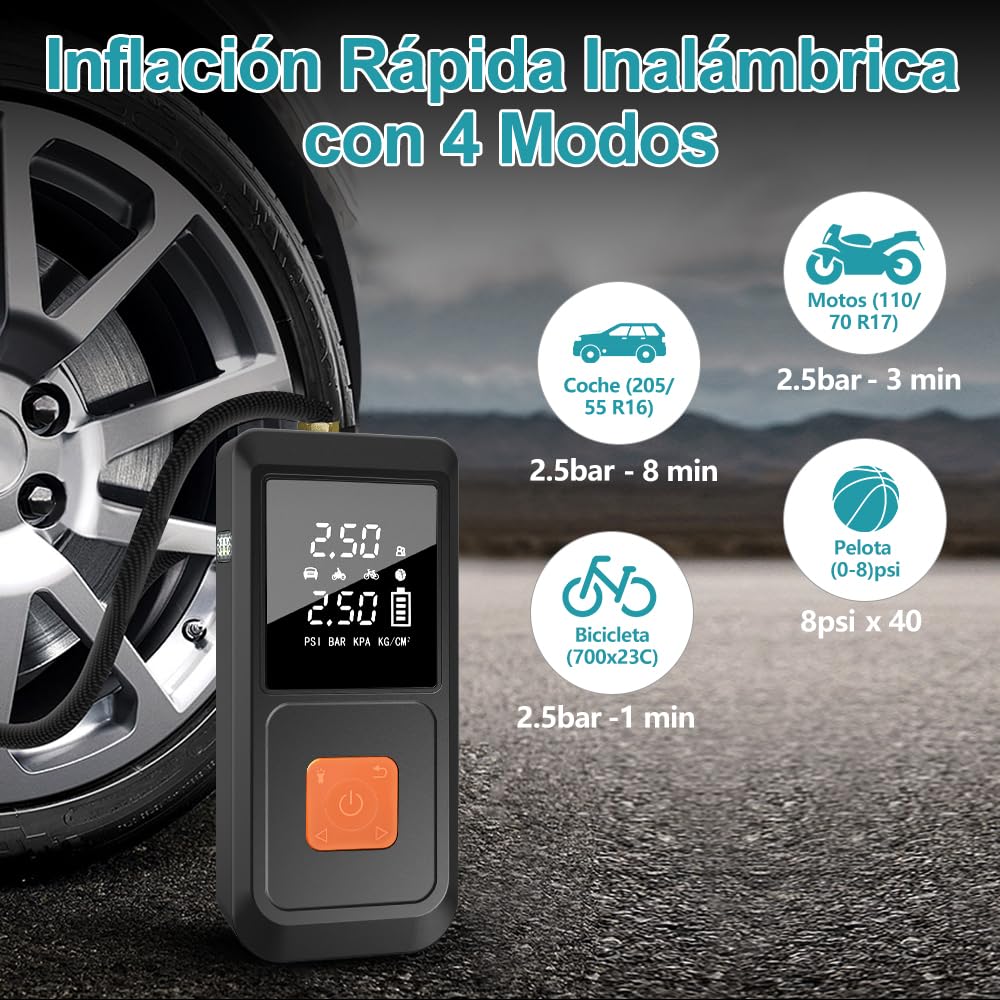 Arrancador de Batería 12V para Coche (Gasolina/Diésel) con Compresor de Aire Portátil y Power Bank 3 en 1, Inflador Eléctrico 10000mAh con Pantalla LCD y Arranque de Emergencia, Carga Rápida