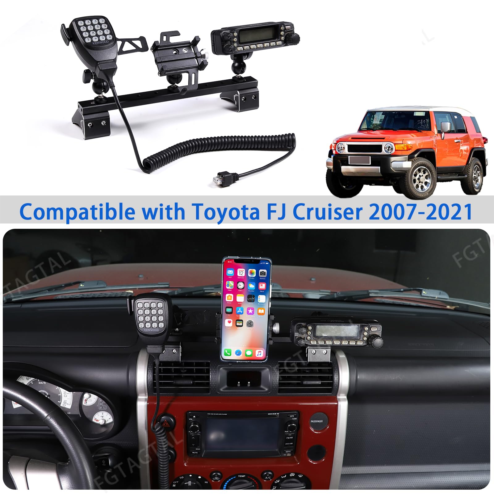 Soporte de teléfono para coche, walkie talkie, soporte de radio para Toyot@ FJ Cruiser 2007-2021, soporte multifuncional para panel de salpicadero de coche para rejilla de ventilación de aire