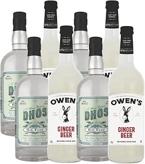 Dhōs Handcrafted Non-Alcoholic Gin 4 Pack w 4 Pack Owen’s Mixers Ginger Beer - Keto-Friendly, Zero Sugar, Zero Calories, Zero Proof - 750 ML - Perfect for Mocktails - Made in USA