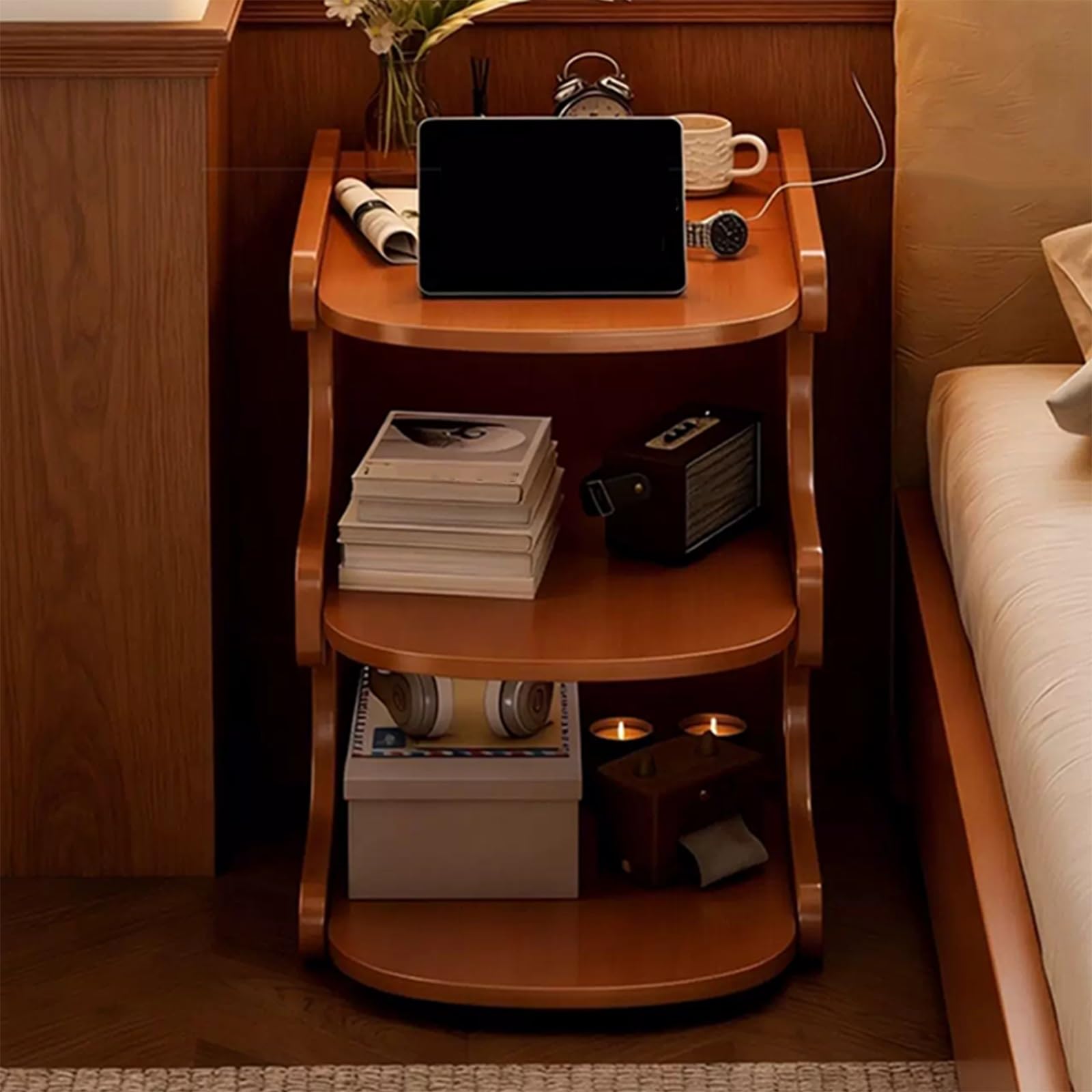Narrow Nightstand with 3 Drawers, Wood Bedside Table for Bedroom and Small Spaces