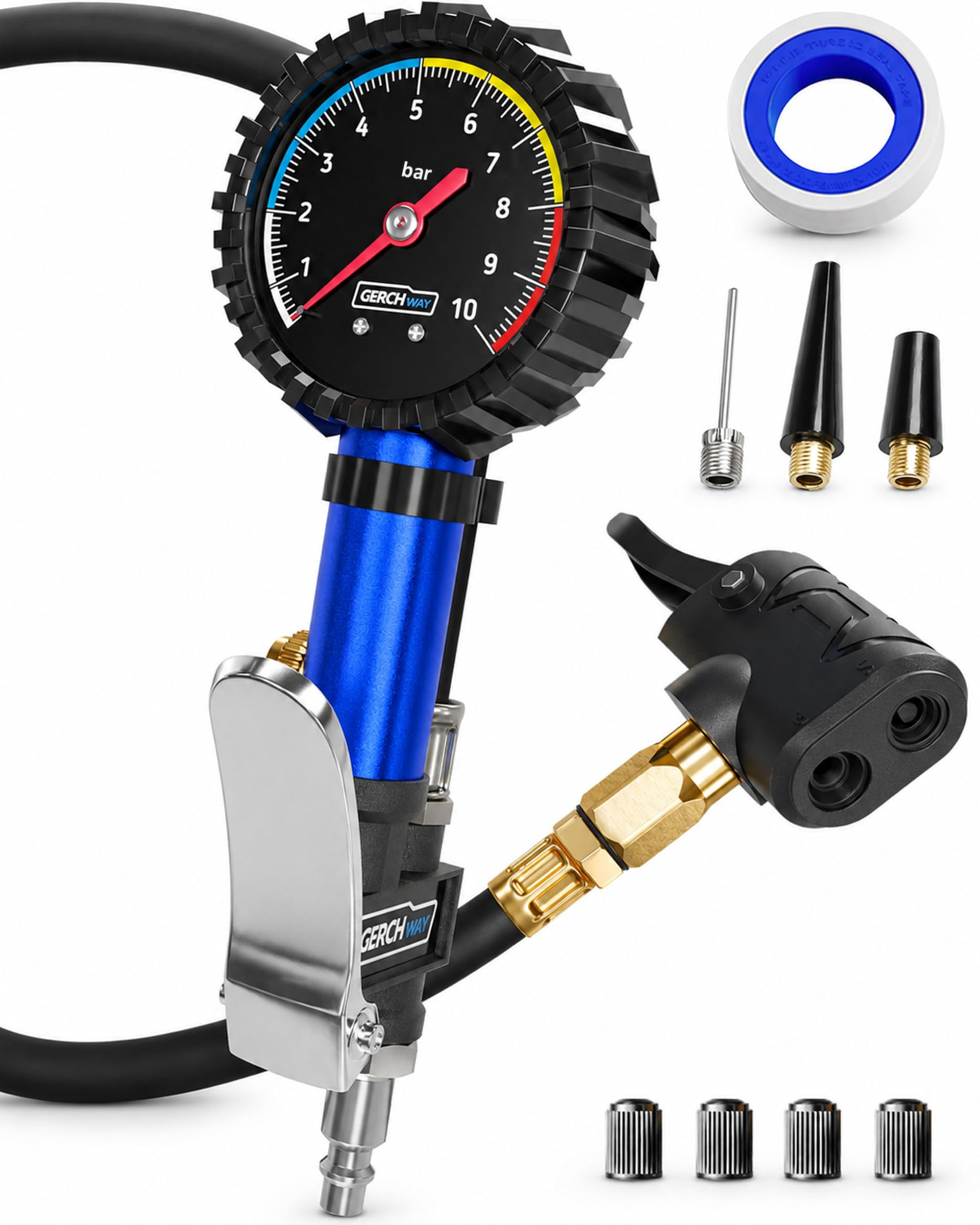 Manometro Pressione Gomme, Pistola Gonfiaggio Pneumatici - Presta, Schrader