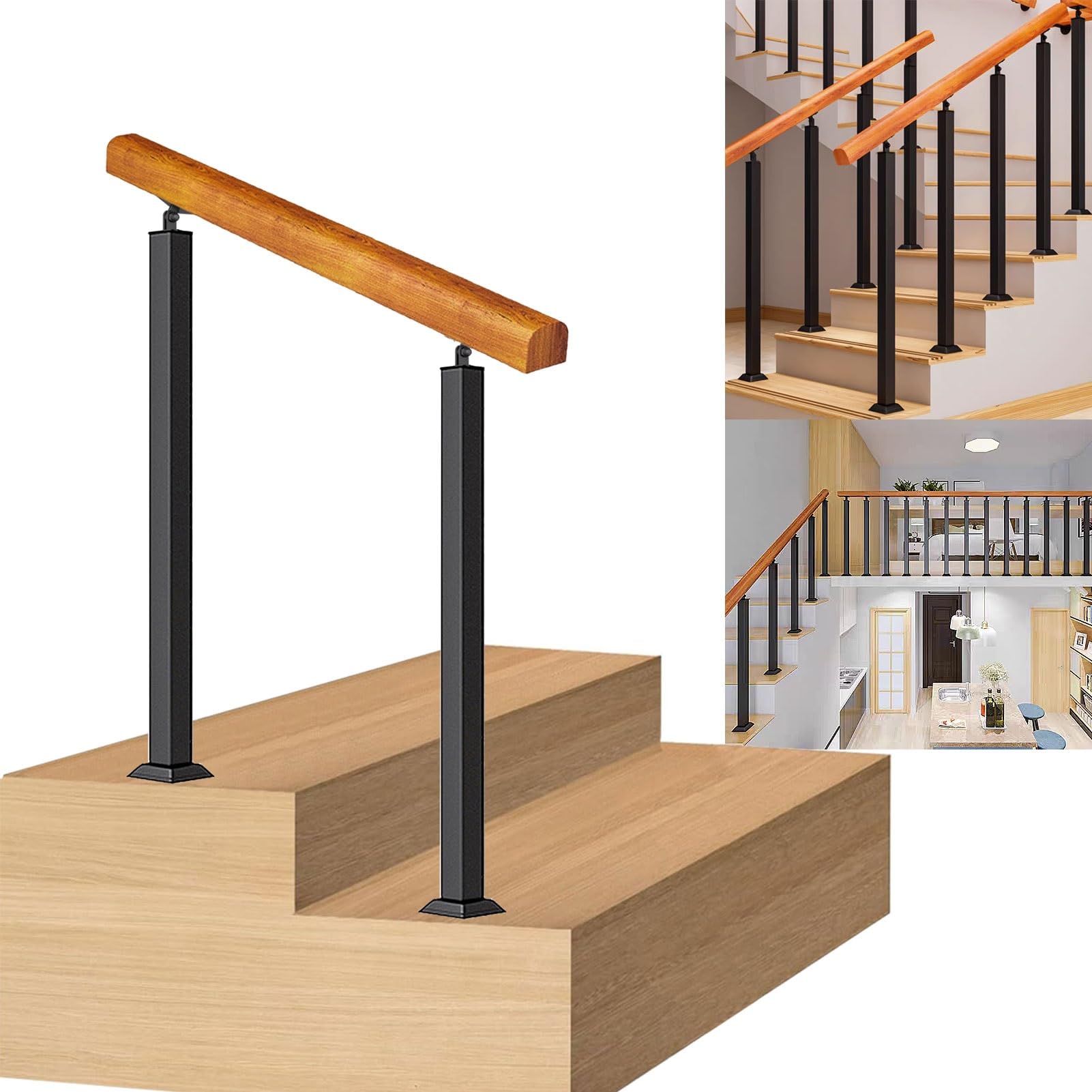 Gyeqxkt Height 95Cm Wooden Handrail For Stairs Complete Kit 30Cm 140Cm Height Black Wrought Iron Balusters Indoor/Outdoor Stair Railing (Height: 95Cm Size: 14)