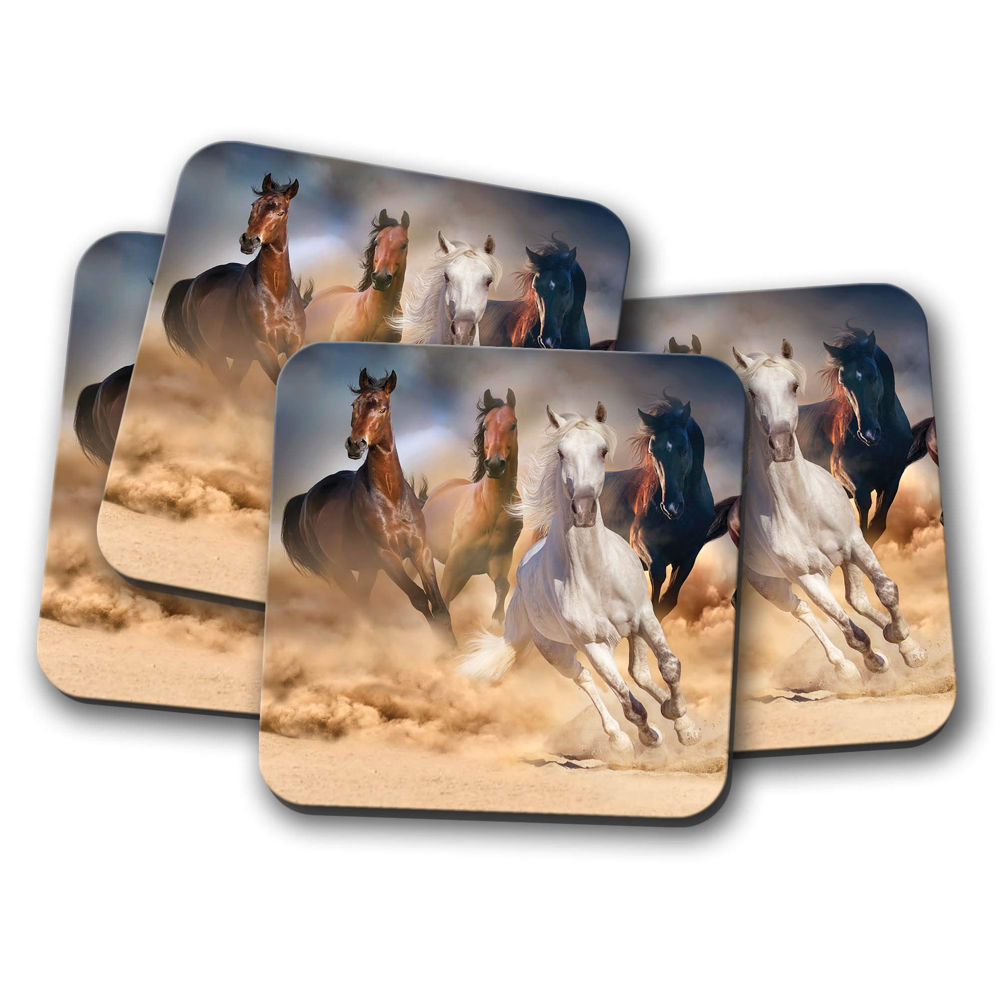 Destinationvinyl Multicolor 4 Set - Beautiful Horses Coaster - Equine Animal Wild Mustang #8532