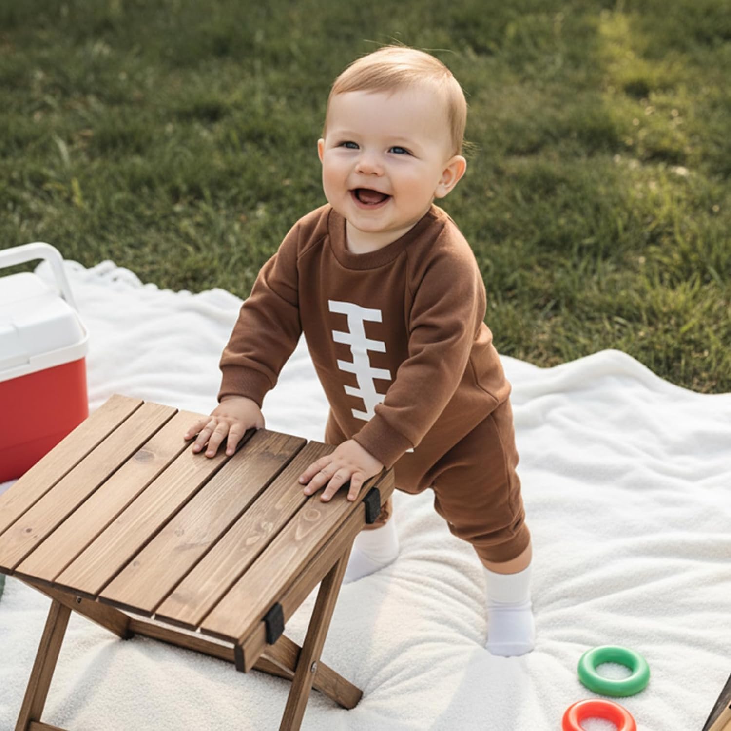 allshope Newborn Baby Boy Girl Fall Outfit Romper Sweatshirt Football Rugby Print Jumpsuit Bodysuit Infant Clothes - Image 4