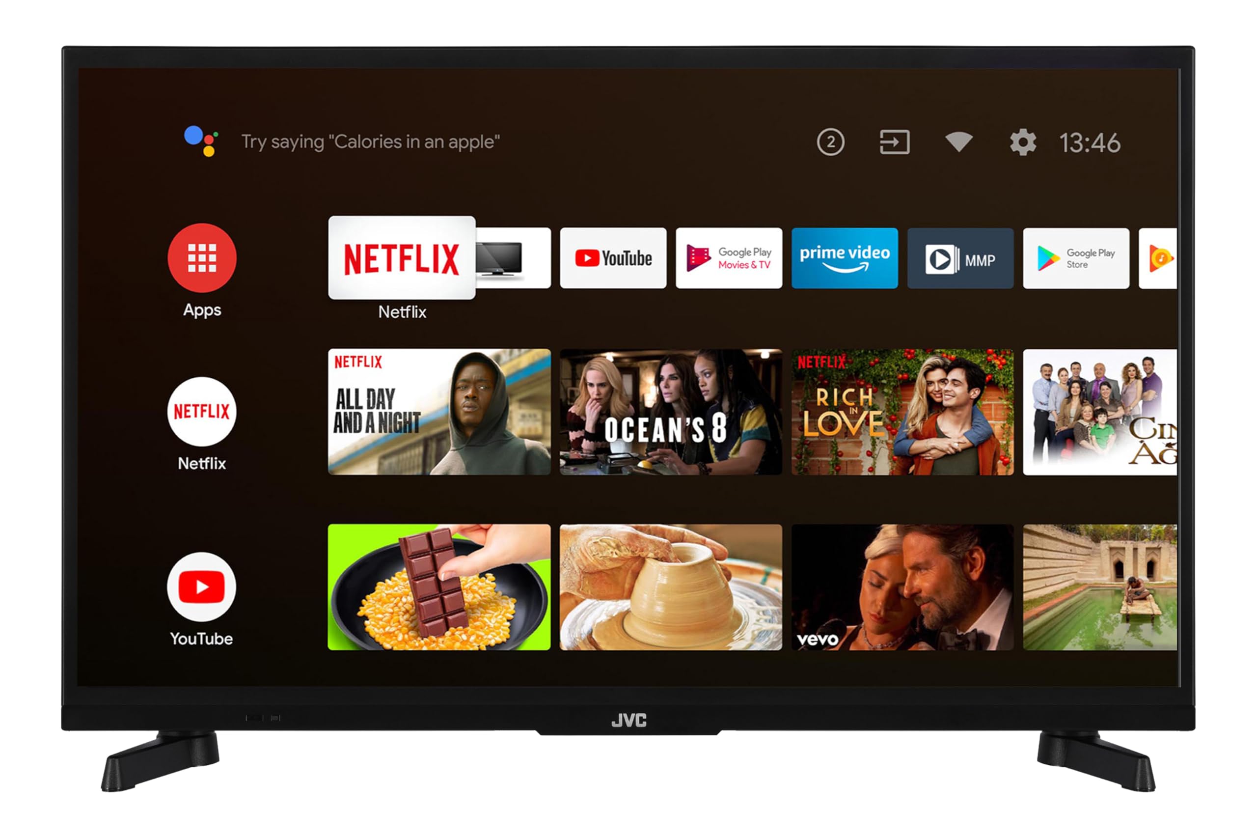 JVC LT-24VAHM355 Fernseher 24 Zoll Android TV HD-Ready Camping Smart TV | HDR | 12 Volt Anschluss | 3x HDMI | 2x USB | Bluetooth | Dolby Audio | Triple-Tuner DVB-C/-S2/-T2 | Modelljahr 2026