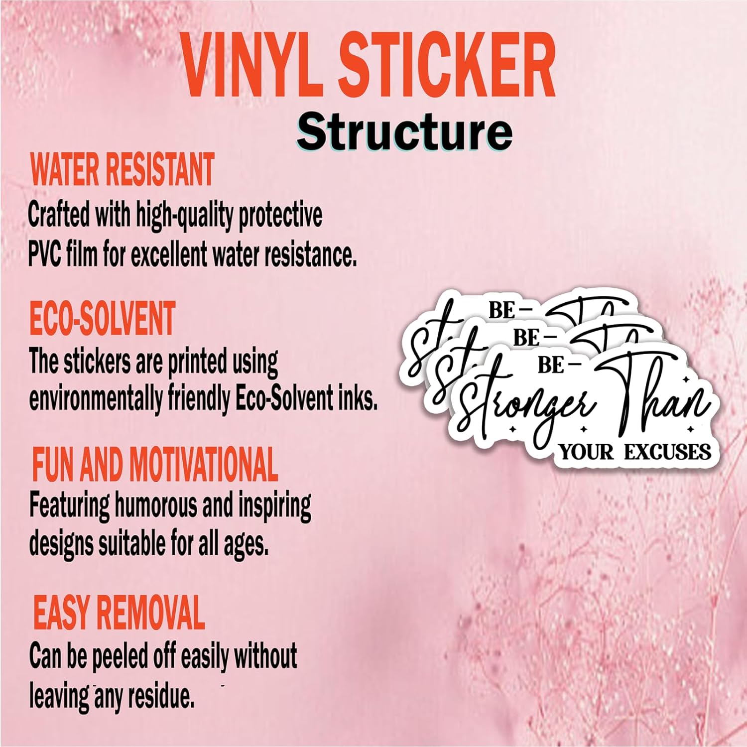 (3Pcs) Be Stronger Than Your Excuses Stickers Motivational Quotes Stickers Decal Waterproof Vinyl Stickers Adult for Laptop Kindle Car Tumbler Water Bottle Mug Phone Notebook Helmet Size 3”x1.5” - Image 5