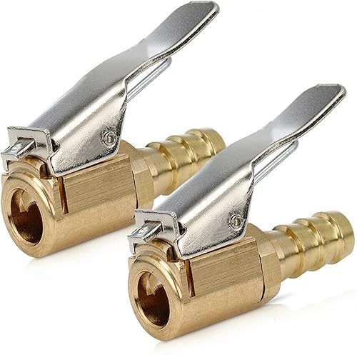 Miniatura 2 de Paquete de 2 válvulas de inflado de neumáticos de latón de 14 de pulgada con conector de bloqueo y abrazadera de acero inoxidable, mini compresor de