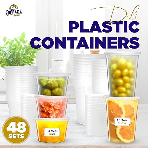Miniatura 10 de Supreme Deli Contenedores de almacenamiento de plástico con tapas, 8 onzas y 32 onzas 24 juegos de cada uno  48 paquetes combinados Recipientes
