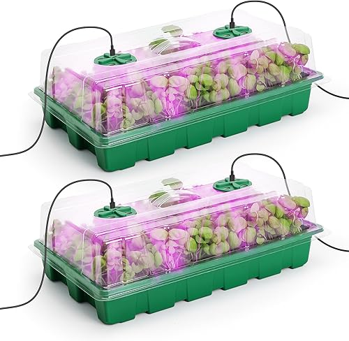 Vista 21 de MIXC Bandejas de semillas para semilleros, paquete de 5 mini propagadores de plantas de cultivo de invernadero con cúpulas ventiladas de humedad
