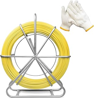 6mm x 500ft Duct Rodder, Fiberglass Fish Tape, Fish Tape Cable Puller with Durable Steel Stand, Heavy-Duty Wire Running Rod for Conduit & Electrical Installations