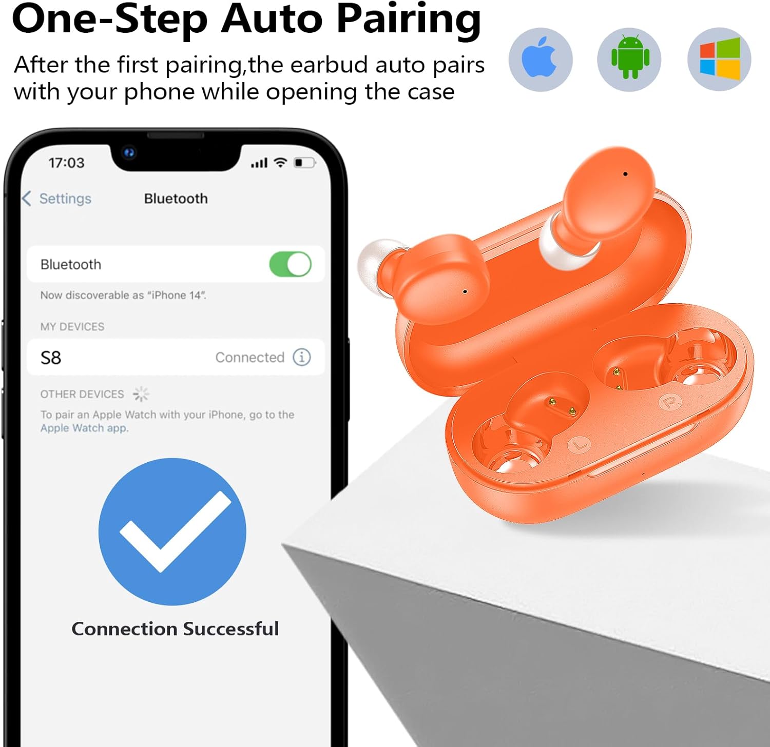 kurdene Wireless Earbuds Bluetooth 5.3 in Ear Buds Light Weight Headphones,Deep Bass Sound,Built in Mics Headset,Clear Calls Earphones for Sports Workout Orange - Image 2