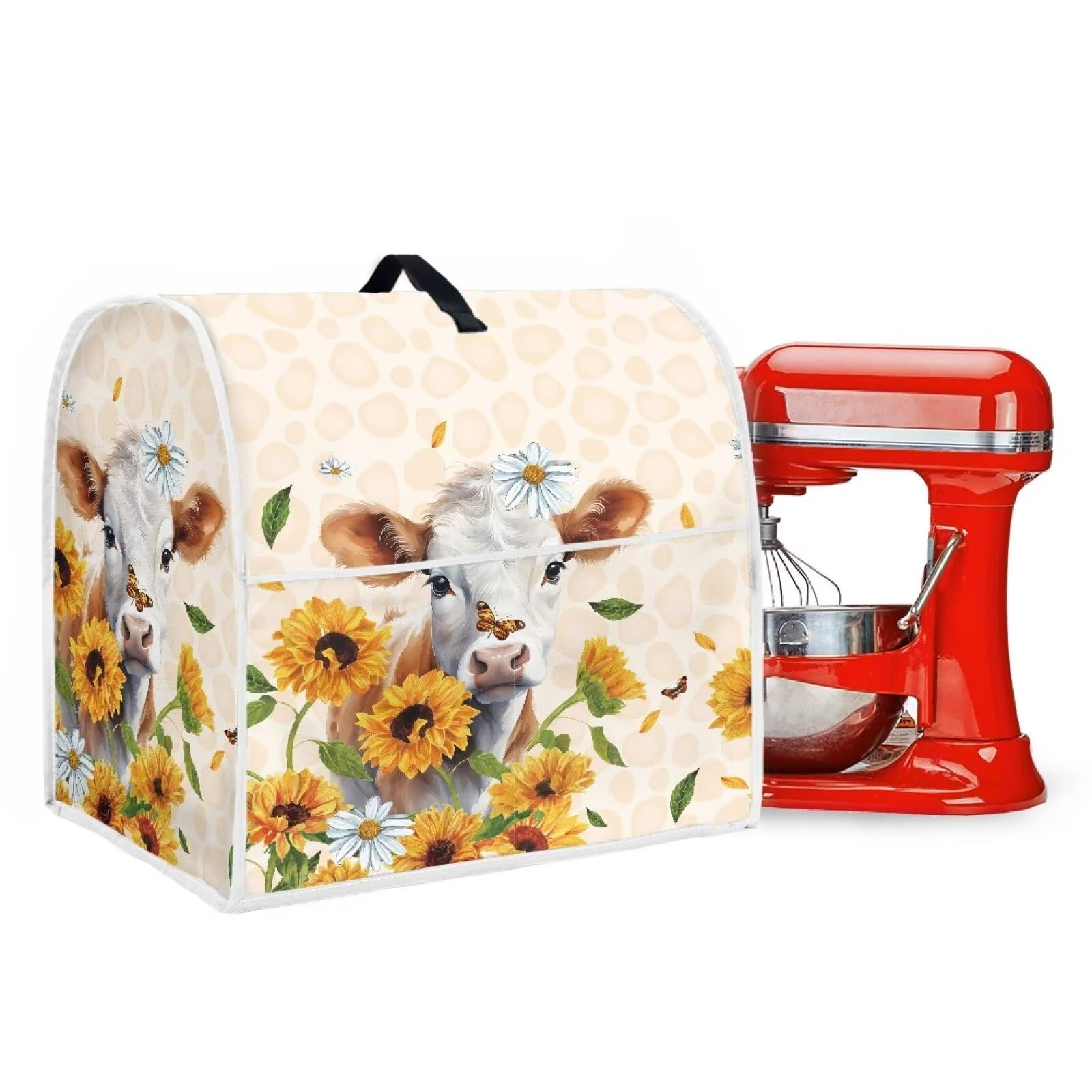 Uorisanigo Kitchen Aid Mixer Covers for Stand Mixer 4.5-5 qt Small Appliance Dust Cover with Pockets Sunflower Cow Stand Mixer Cover Kitchen Mixer Parts & Accessories Decorative Protector