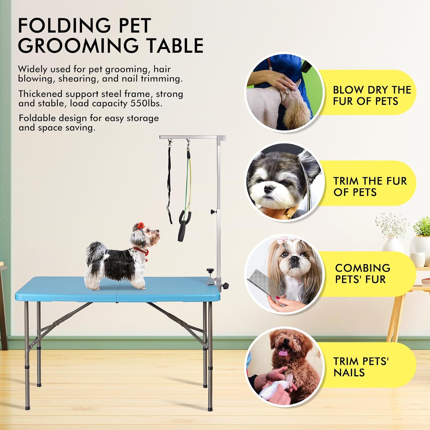 Large Dog Grooming Table for Large Dogs 46" Pet Grooming Table Foldable Pet Station at Home Pet Bathing Station with Adjustable Height Portable Drying Table with Arm Noose for Dogs Cats