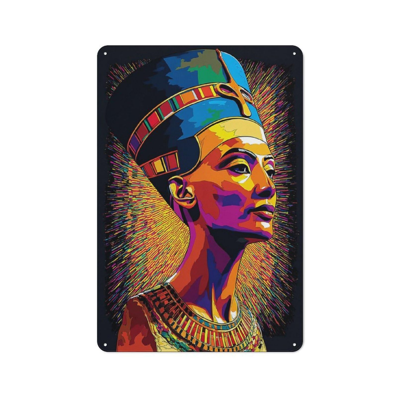 Junmoney Colorful Egyptian Queen Portrait -12 Retro Metal Gift Sign 30X20cm, Small Space Decor For Bedroom, Kitchen, Office Or Living Room