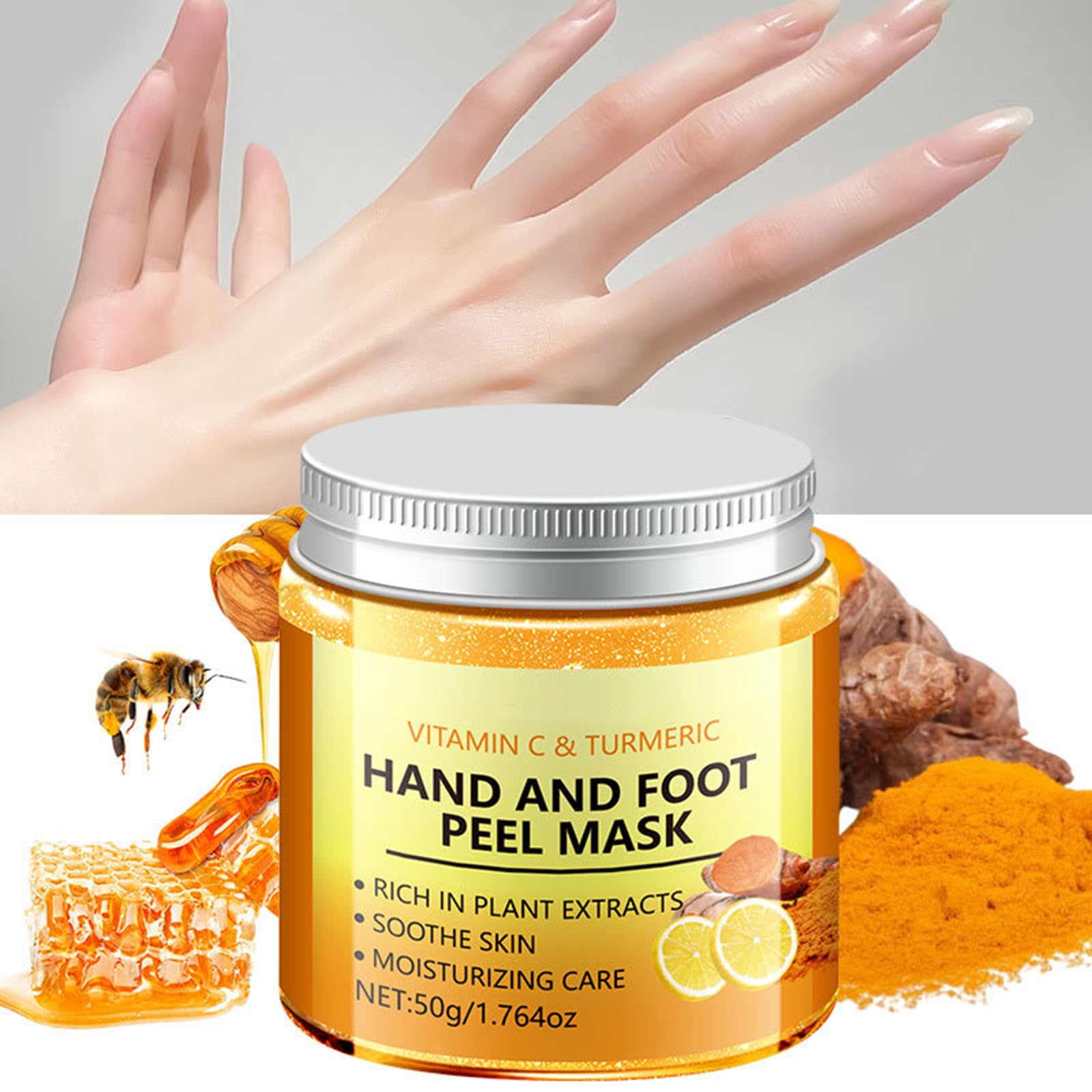 Vitamin C & Turmeric Hand and Foot Peel Mask - Moisturizing Hydrating Exfoliating Hand Film Hands Wax Peeling Masks Milk Honey for Dry Rough Cracked Skin Care for Women and Men, 50g / 1.76Oz