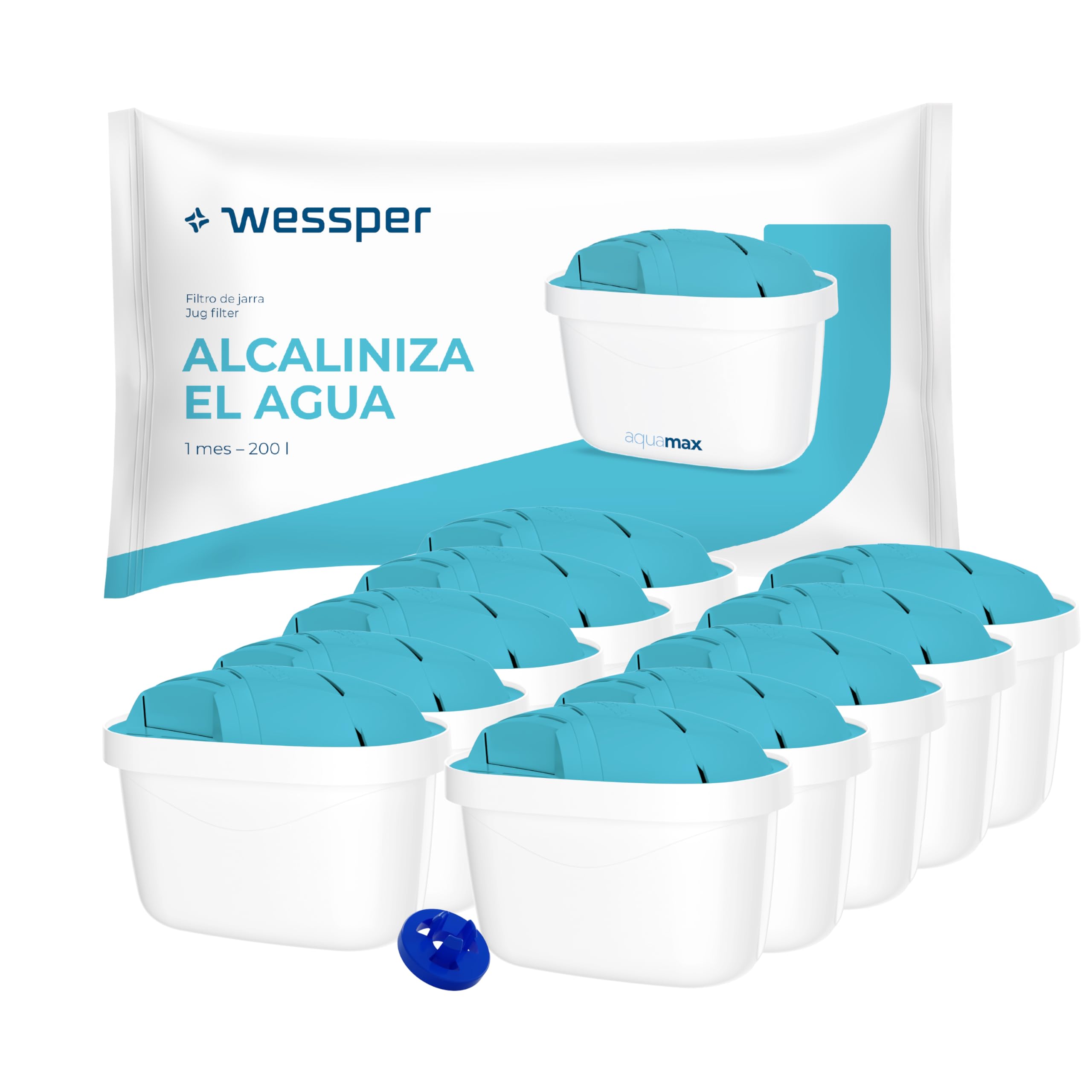 Wessper® AQUAMAX Alkaline Cartuchos de filtrado de Agua, Compatible con BRITA Maxtra, PearlCo, FilterLogic, AmazonBasics - 10 Unidades