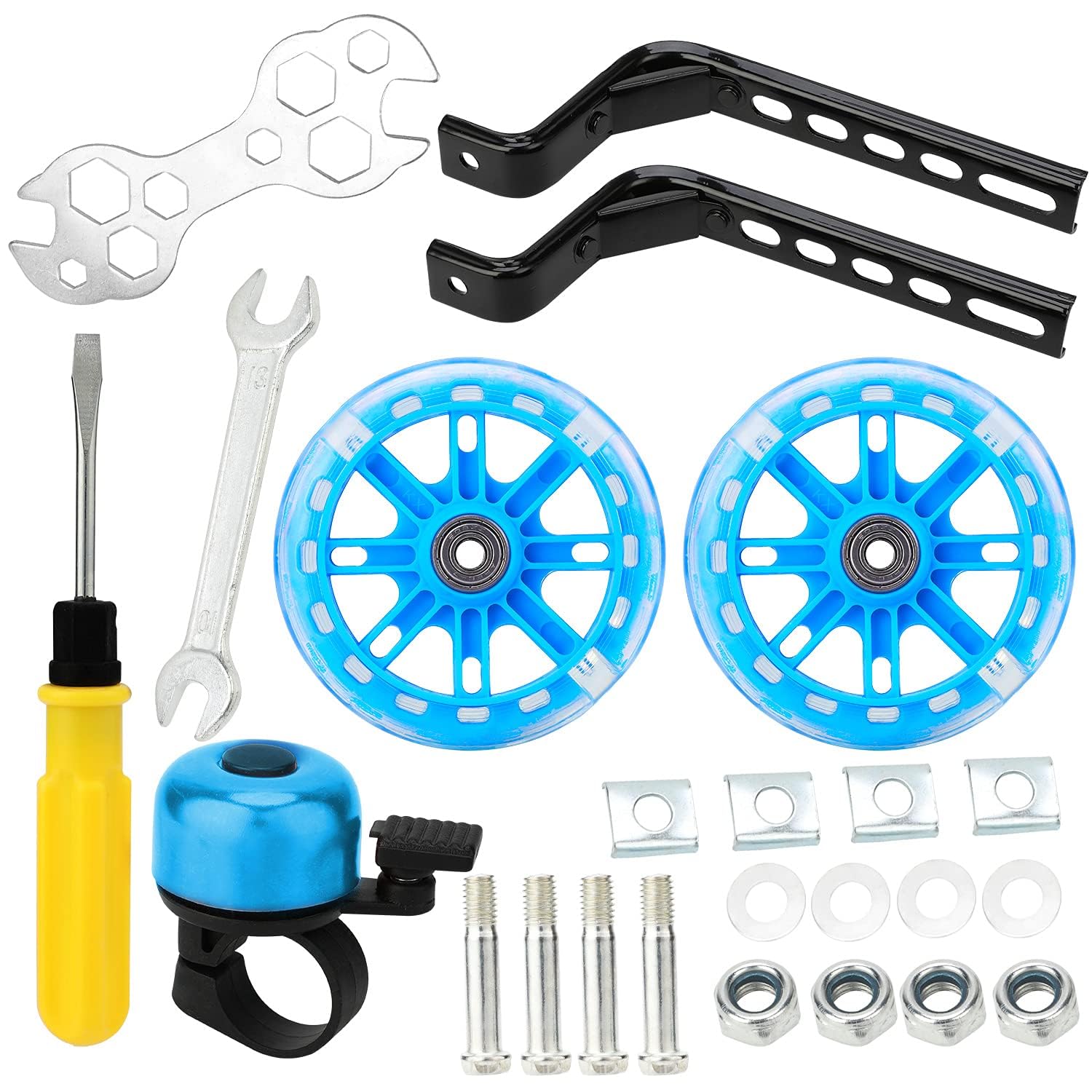 Bicycle Training Flash Wheels, Children's Bike Stabilizers Support Wheels Bike Steel Frame for 12 14 16 18 20 Inch Kids Riding Safety Equipment (1 Pair, Blue)