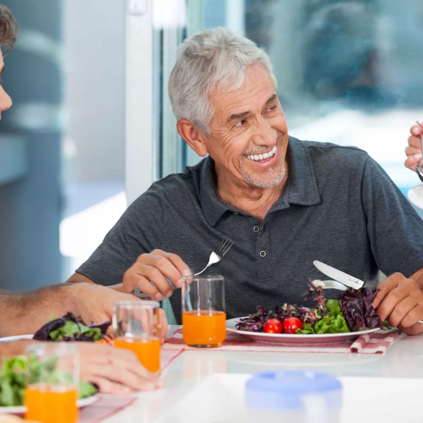 4 Pièces Couverts de Parkinson en Acier Inoxydable avec Sac de Rangement, Couverts à Manche Épaissi, Couverts pour Seniors Handicapés Arthrite Patient Âgées ou Personnes Souffrant de Tremblements